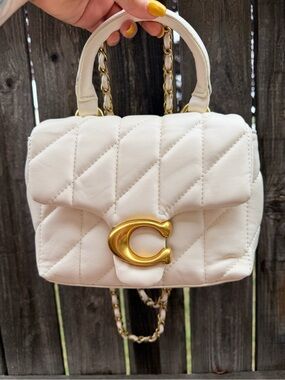 Coach Quilted Cream Leather Top-Handle Satchel with Gold 'C'